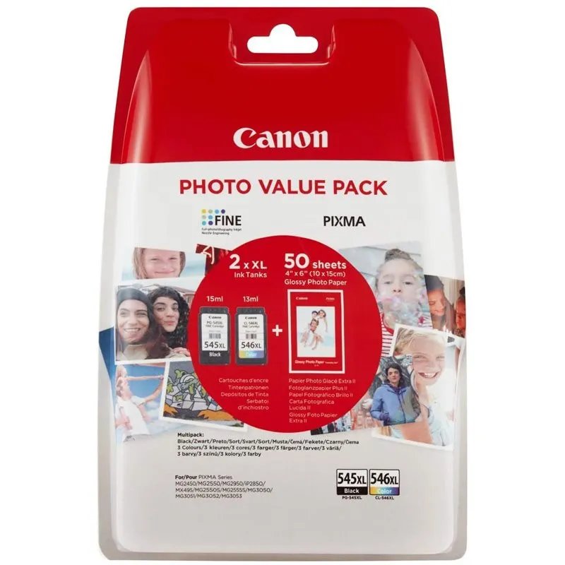 Tinteiros Canon PG545XL/CL546XL Pack de 2 Tinteiros Originais + 50 Folhas de Papel Fotográfico8286B011CanonTinteiros Originais CanonChip Ink | Informática | Tinteiros e Toners | Gaming