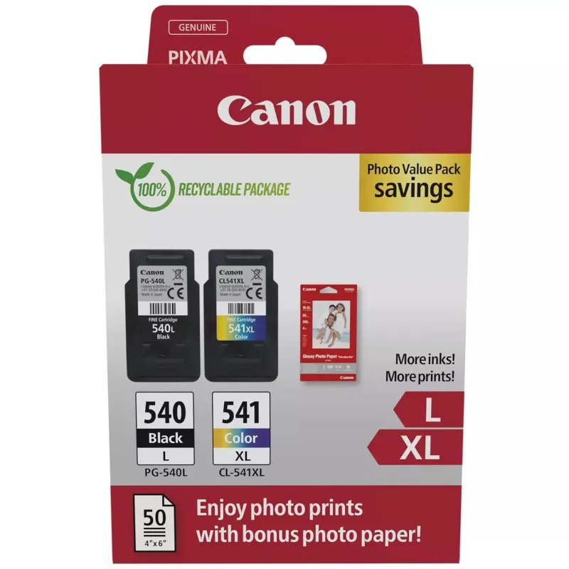 Pack 2 Tinteiros Canon PG540L+CL541XL 1xPreto, 1x(Ciano, Magenta, Amarelo + 50folhas fotográficas)5224B012CanonTinteiros Originais CanonChip Ink | Informática | Tinteiros e Toners | Gaming