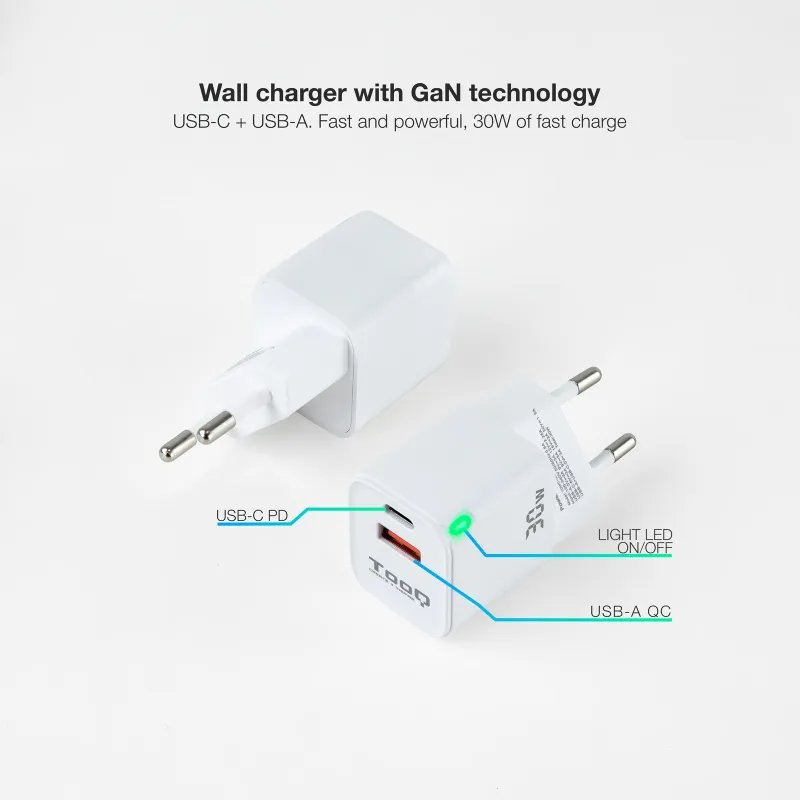 Carregador TooQ USB-C PD30W + USB-A QC30W Branco - Carregamento RápidoTQWC-GANQCPD30WTTooqCarregadoresChip Ink | Informática | Tinteiros e Toners | Gaming