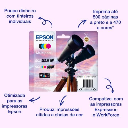 Epson Multipack 4-colours 502 XL Black/Std. CMYC13T02W94010EpsonTinteiros Originais EpsonChip Ink | Informática | Tinteiros e Toners | Gaming