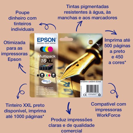 Epson Pen and crossword Singlepack Black 16 DURABrite Ultra InkC13T16214012EpsonTinteiros Originais EpsonChip Ink | Informática | Tinteiros e Toners | Gaming
