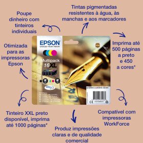 Epson Pen and crossword Singlepack Cyan 16XL DURABrite UltraC13T16324012EpsonTinteiros Originais EpsonChip Ink | Informática | Tinteiros e Toners | Gaming