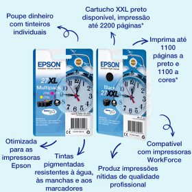 Epson Alarm clock Singlepack Black 27XXL DURABrite Ultra InkC13T27914012EpsonTinteiros Originais EpsonChip Ink | Informática | Tinteiros e Toners | Gaming