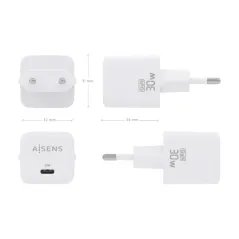 Carregador Aisens GaN USB-C 30W Branco - Carregamento Rápido