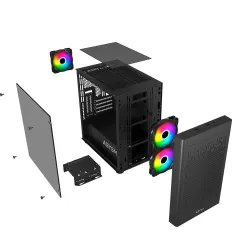 Caixa Abysm Danube Inva MX202 Preta - ITX, micro ATX - Vidro Temperado - 3 Ventoinhas ARGB