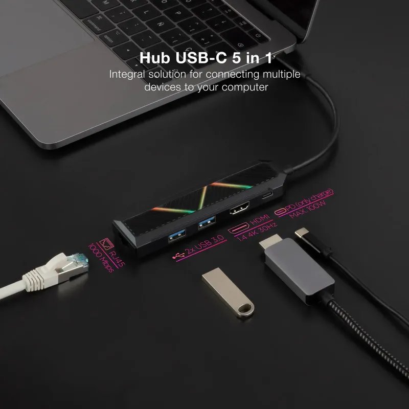 HUB Nanocable 5 em 1 USB-C 3.0 com 2x USB-A 3.0, 1x USB-C PD, 1x HDMI, 1x RJ45 - Carcaça de Aluminio - Cabo de 0.15m10.16.0501NanocableCabos e AdaptadoresChip Ink | Informática | Tinteiros e Toners | Gaming