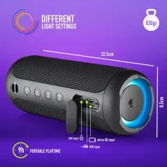 Coluna NGS Roller Furia 3 Bluetooth - 60W de Potência - Resistente a Agua IPX7 - Luzes LED - TWS - 9H