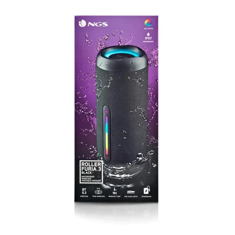 Coluna NGS Roller Furia 3 Bluetooth - 60W de Potência - Resistente a Agua IPX7 - Luzes LED - TWS - 9HROLLERFURIA3BLACKNGSColunas PortáteisChip Ink | Informática | Tinteiros e Toners | Gaming