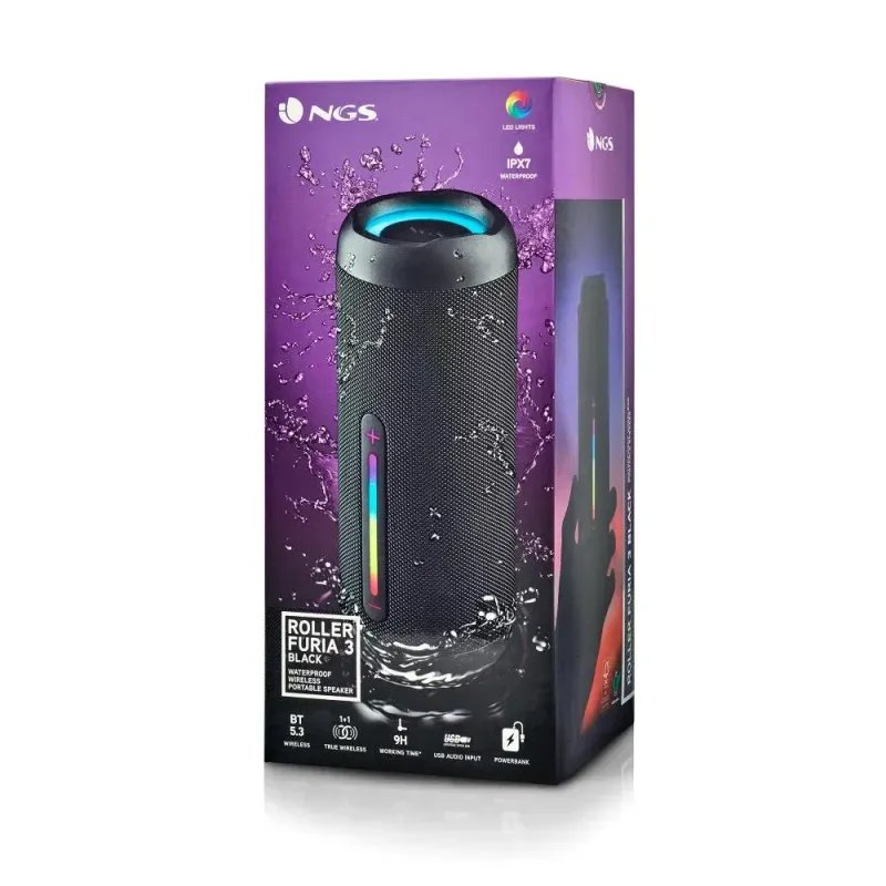 Coluna NGS Roller Furia 3 Bluetooth - 60W de Potência - Resistente a Agua IPX7 - Luzes LED - TWS - 9HROLLERFURIA3BLACKNGSColunas PortáteisChip Ink | Informática | Tinteiros e Toners | Gaming