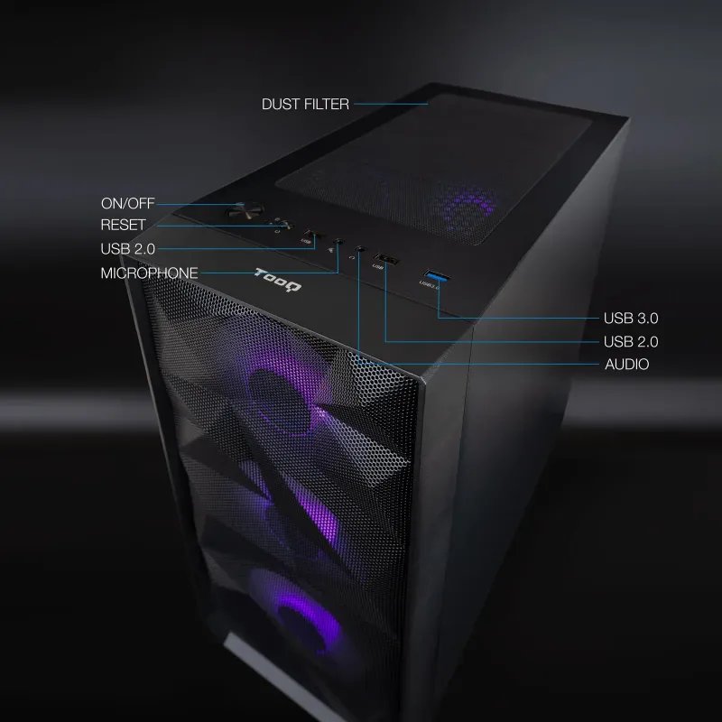 Caixa Gaming Tooq Seizure - Mini ITX, micro ATX - Vidro Temperado - 4 Ventoinhas ARGB - PretaTQGCC901-BTooqCaixas PCChip Ink | Informática | Tinteiros e Toners | Gaming